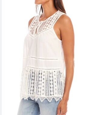 Karen Kane White Lace Trim Sleeveless Top